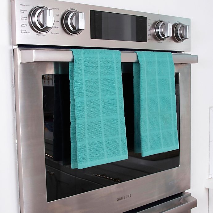 slide 2 of 5, KitchenSmart Colors Solid Windowpane Kitchen Towels - Teal, 2 ct