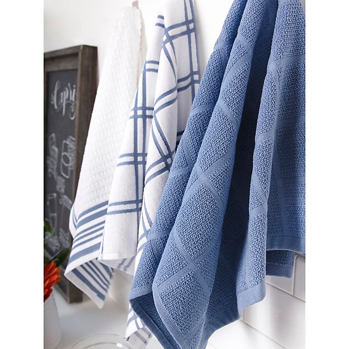 slide 4 of 5, KitchenSmart Colors Solid Windowpane Kitchen Towels - Capri, 2 ct