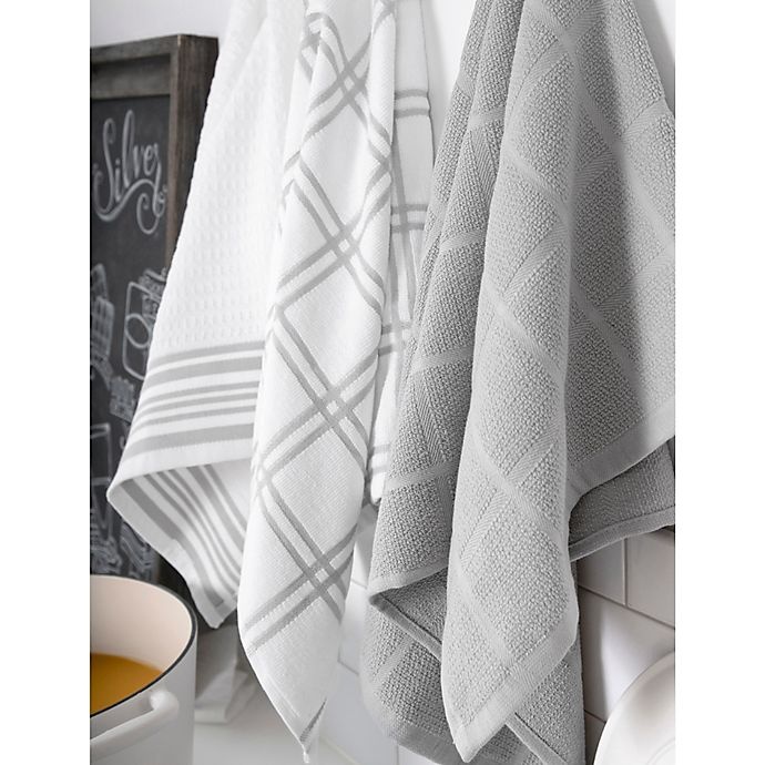 slide 3 of 5, KitchenSmart Colors Solid Windowpane Kitchen Towels - Silver, 2 ct