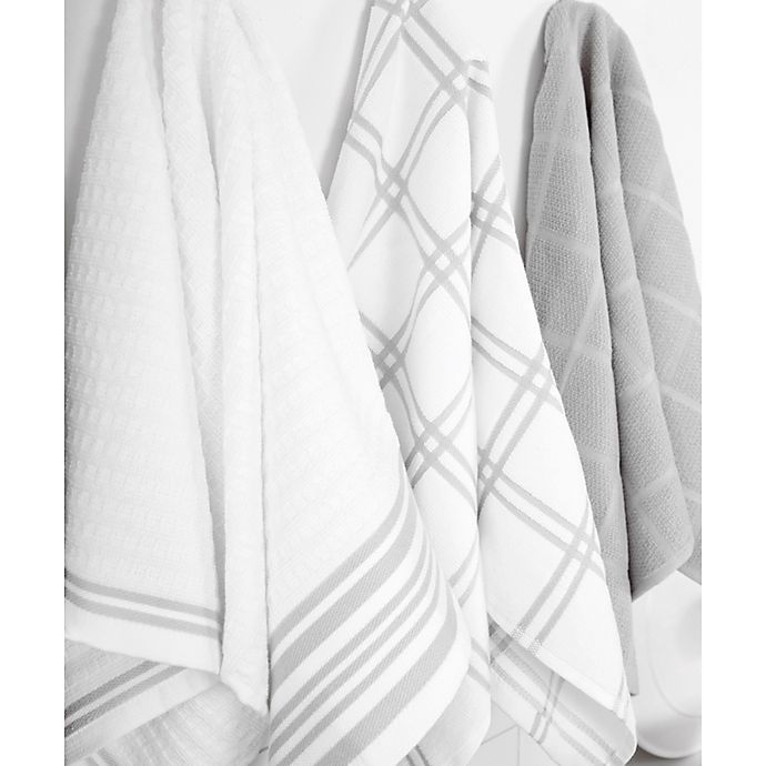 slide 4 of 5, KitchenSmart Colors Solid Windowpane Kitchen Towels - Silver, 2 ct