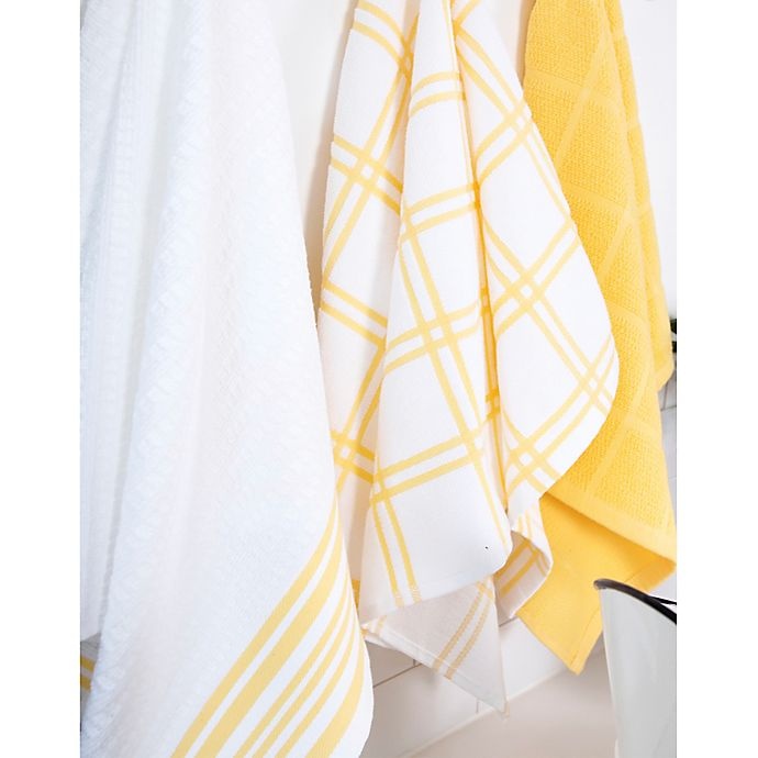 slide 3 of 6, KitchenSmart Colors Solid Windowpane Kitchen Towels - Canary, 2 ct