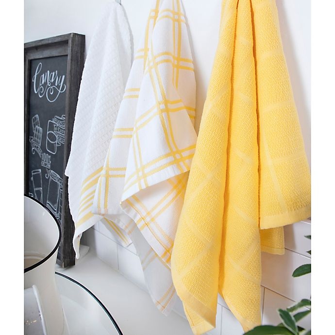 slide 4 of 6, KitchenSmart Colors Solid Windowpane Kitchen Towels - Canary, 2 ct