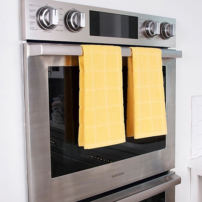 slide 5 of 6, KitchenSmart Colors Solid Windowpane Kitchen Towels - Canary, 2 ct