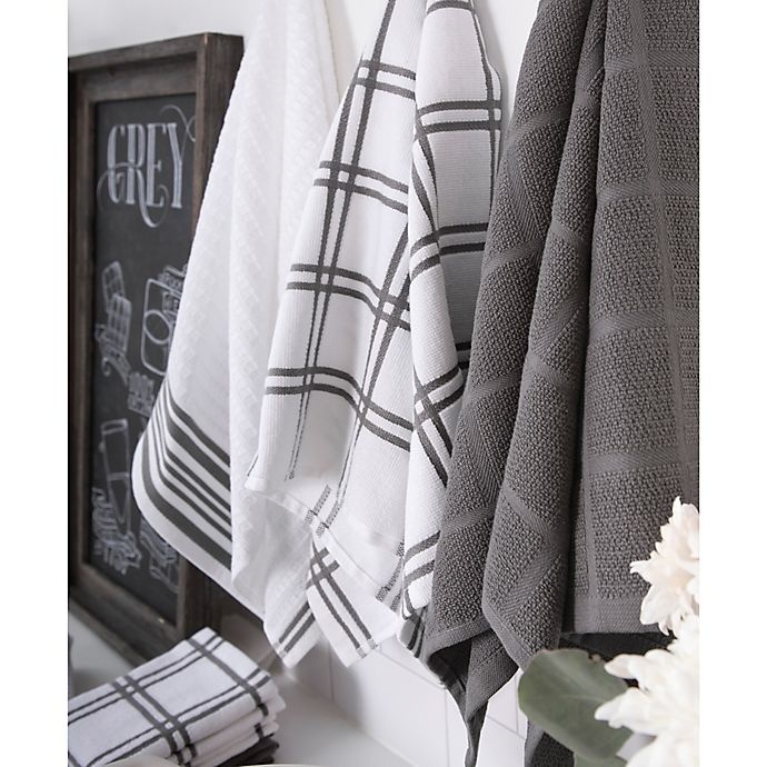 slide 3 of 6, KitchenSmart Colors Solid Windowpane Kitchen Towels - Grey, 2 ct