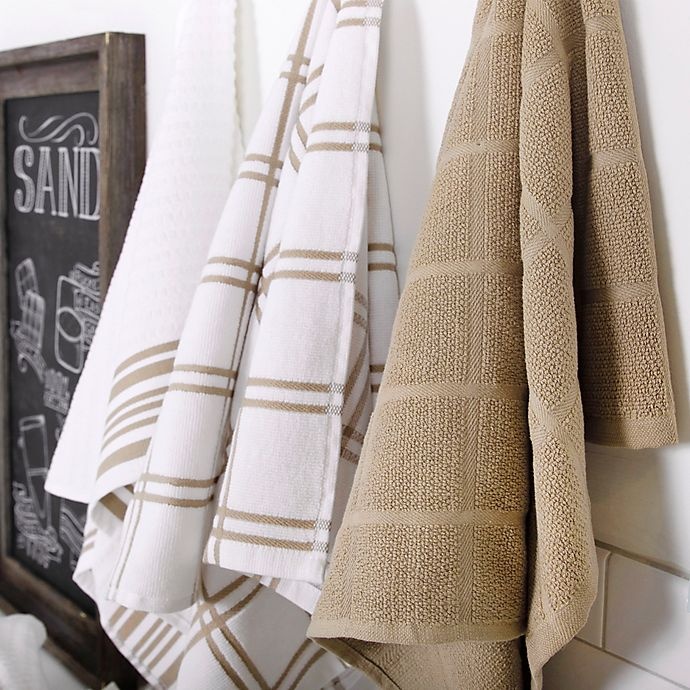 slide 2 of 5, KitchenSmart Colors Solid Windowpane Kitchen Towels - Sand, 2 ct