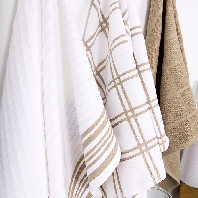 slide 3 of 5, KitchenSmart Colors Solid Windowpane Kitchen Towels - Sand, 2 ct