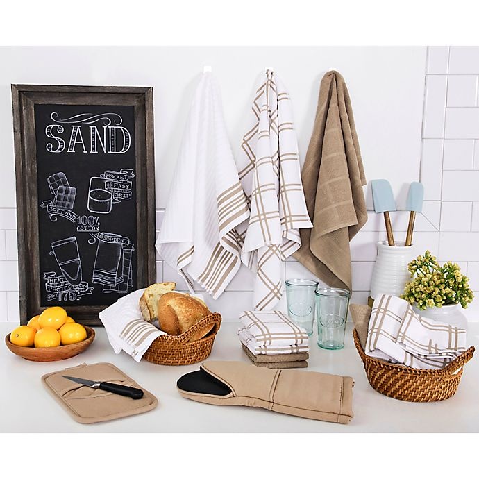 slide 5 of 5, KitchenSmart Colors Solid Windowpane Kitchen Towels - Sand, 2 ct