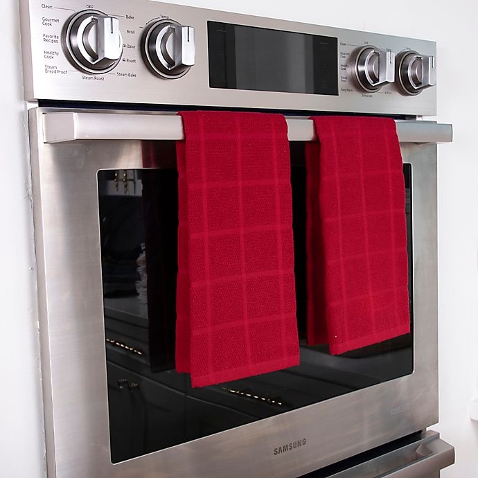 slide 2 of 6, KitchenSmart Colors Solid Windowpane Kitchen Towels - Red, 2 ct