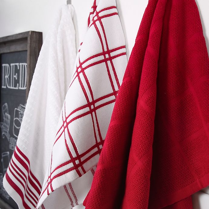 slide 3 of 6, KitchenSmart Colors Solid Windowpane Kitchen Towels - Red, 2 ct