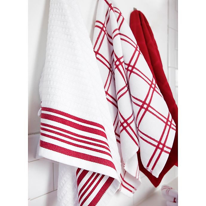 slide 4 of 6, KitchenSmart Colors Solid Windowpane Kitchen Towels - Red, 2 ct