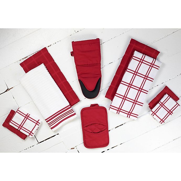 slide 5 of 6, KitchenSmart Colors Solid Windowpane Kitchen Towels - Red, 2 ct