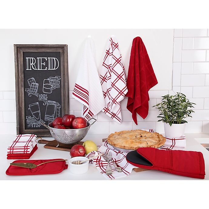 slide 6 of 6, KitchenSmart Colors Solid Windowpane Kitchen Towels - Red, 2 ct