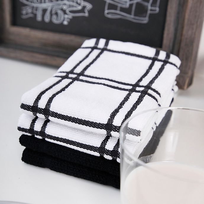 slide 8 of 8, KitchenSmart Colors Solid Windowpane Kitchen Towels - Black, 2 ct