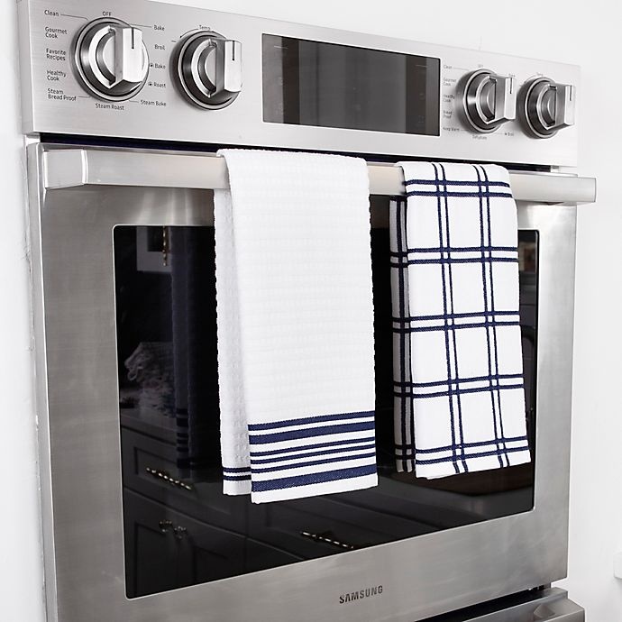 slide 2 of 5, KitchenSmart Colors Plaid Windowpane Kitchen Towels - Navy, 2 ct