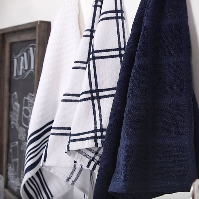 slide 3 of 5, KitchenSmart Colors Plaid Windowpane Kitchen Towels - Navy, 2 ct