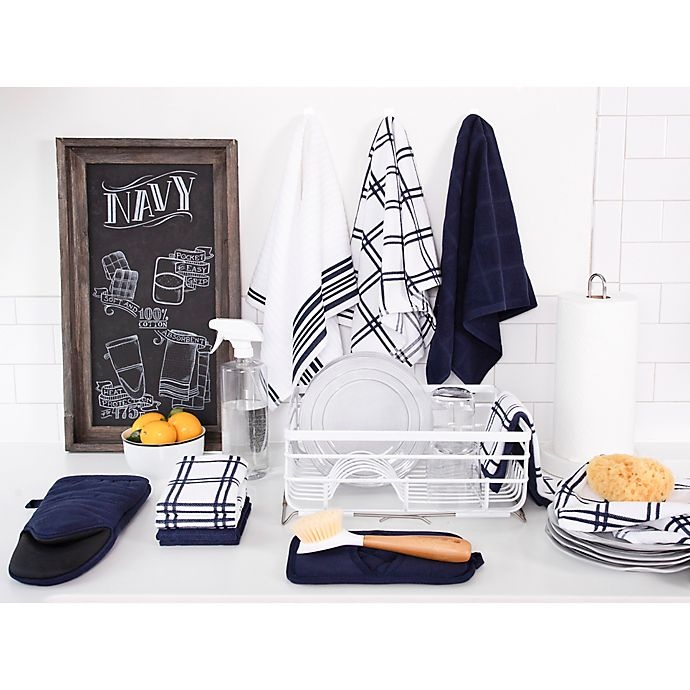 slide 5 of 5, KitchenSmart Colors Plaid Windowpane Kitchen Towels - Navy, 2 ct