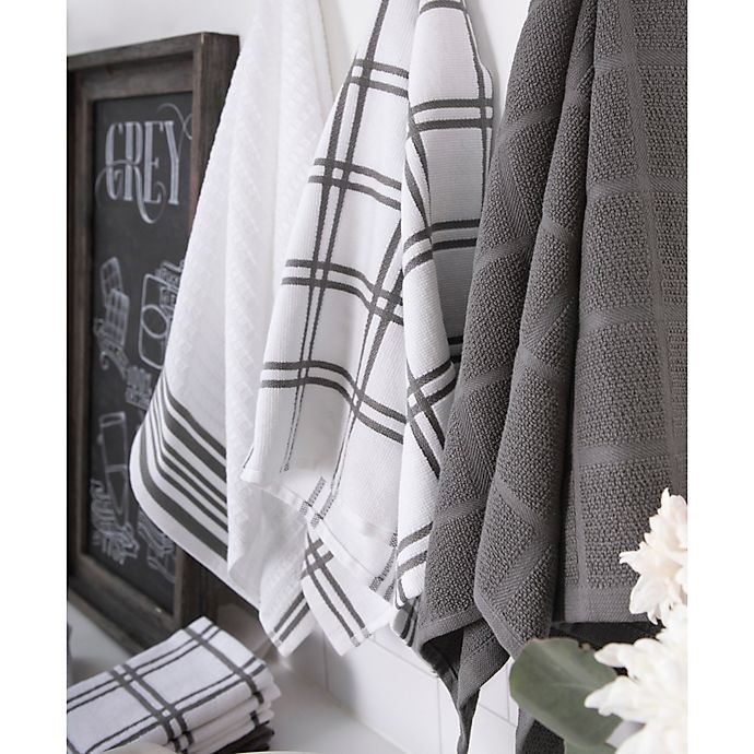 slide 3 of 5, KitchenSmart Colors Plaid Windowpane Kitchen Towels - Grey, 2 ct