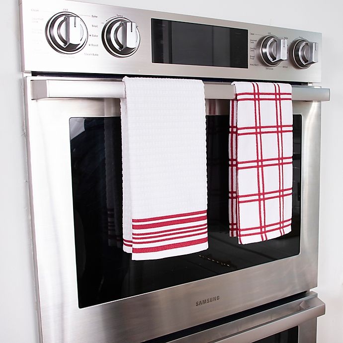 slide 3 of 6, KitchenSmart Colors Plaid Windowpane Kitchen Towels - Red, 2 ct