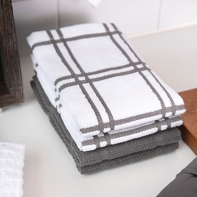 slide 2 of 3, KitchenSmart Colors Plaid Dish Cloths - Grey, 2 ct