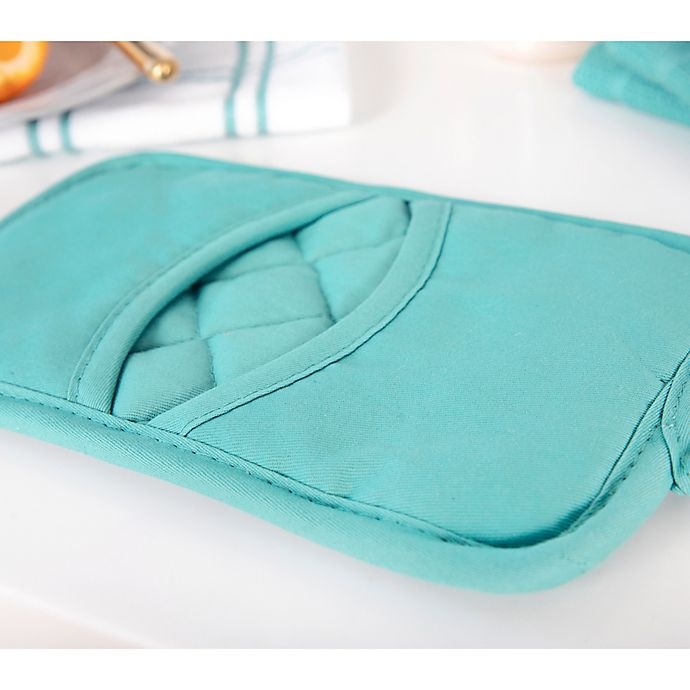 slide 2 of 5, KitchenSmart Colors Solid Pocket Pot Mitts - Teal, 2 ct