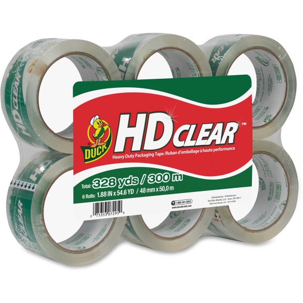 slide 4 of 5, Duck 1.88" x 55 yd Heavy-Duty Carton Packaging Tape - Clear, 6 ct