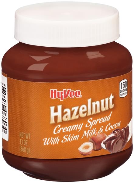 slide 1 of 1, Hy-Vee Hazelnut Creamy Spread With Skim Milk & Cocoa, 13 oz