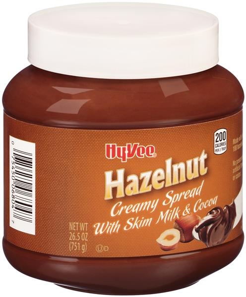 slide 1 of 1, Hy-Vee Hazelnut Creamy Spread With Skim Milk & Cocoa, 26.5 oz