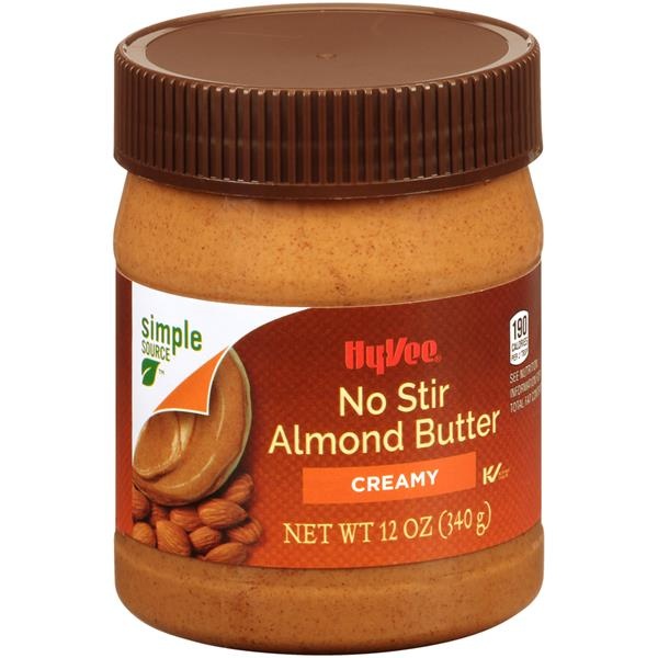 slide 1 of 1, Hy-Vee No Stir Creamy Almond Butter, 12 oz