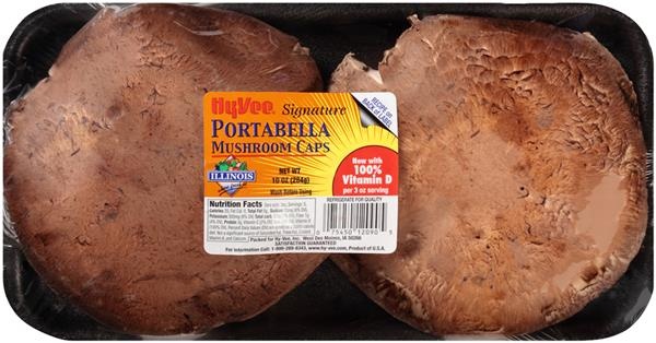 slide 1 of 1, Hy-Vee Portabella Mushroom Caps, 10 oz