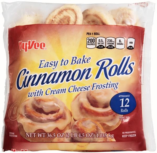 slide 1 of 1, Hy-Vee Easy To Bake Cinnamon Rolls With Cream Cheese Frosting, 12 ct; 36.5 oz