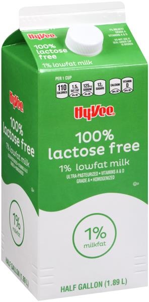 slide 1 of 1, Hy-Vee 100% Lactose Free 1% Lowfat Milk, 1/2 gal
