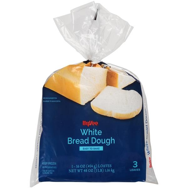 slide 1 of 1, Hy-Vee White Bread Dough, 3 ct; 48 oz