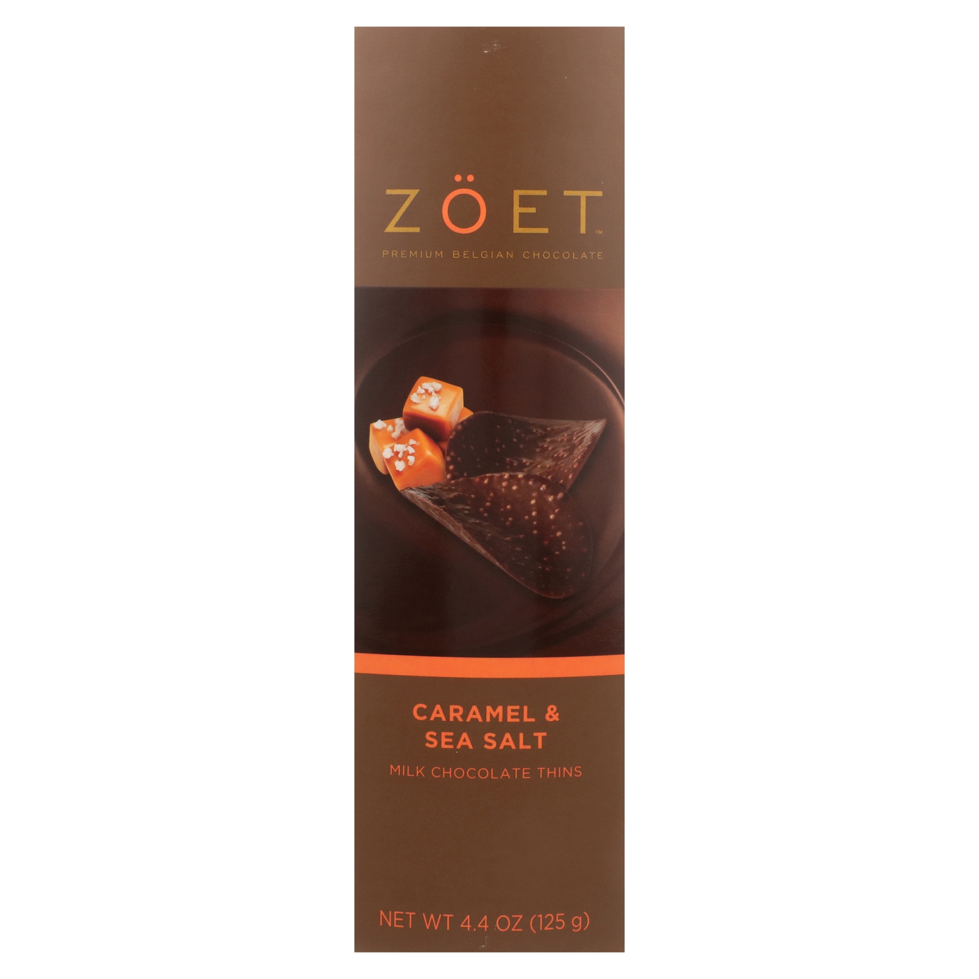 slide 3 of 6, Zöet Caramel & Sea Salt Milk Chocolate Thins, 4.4 oz
