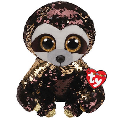 slide 1 of 1, ty Dangler- Brown Sequin Sloth Beanie Flippables Plush, 1 ct