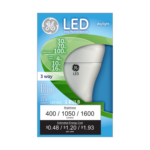 slide 1 of 1, GE LED 3-Way Daylight A21 Bulb, 1 ct