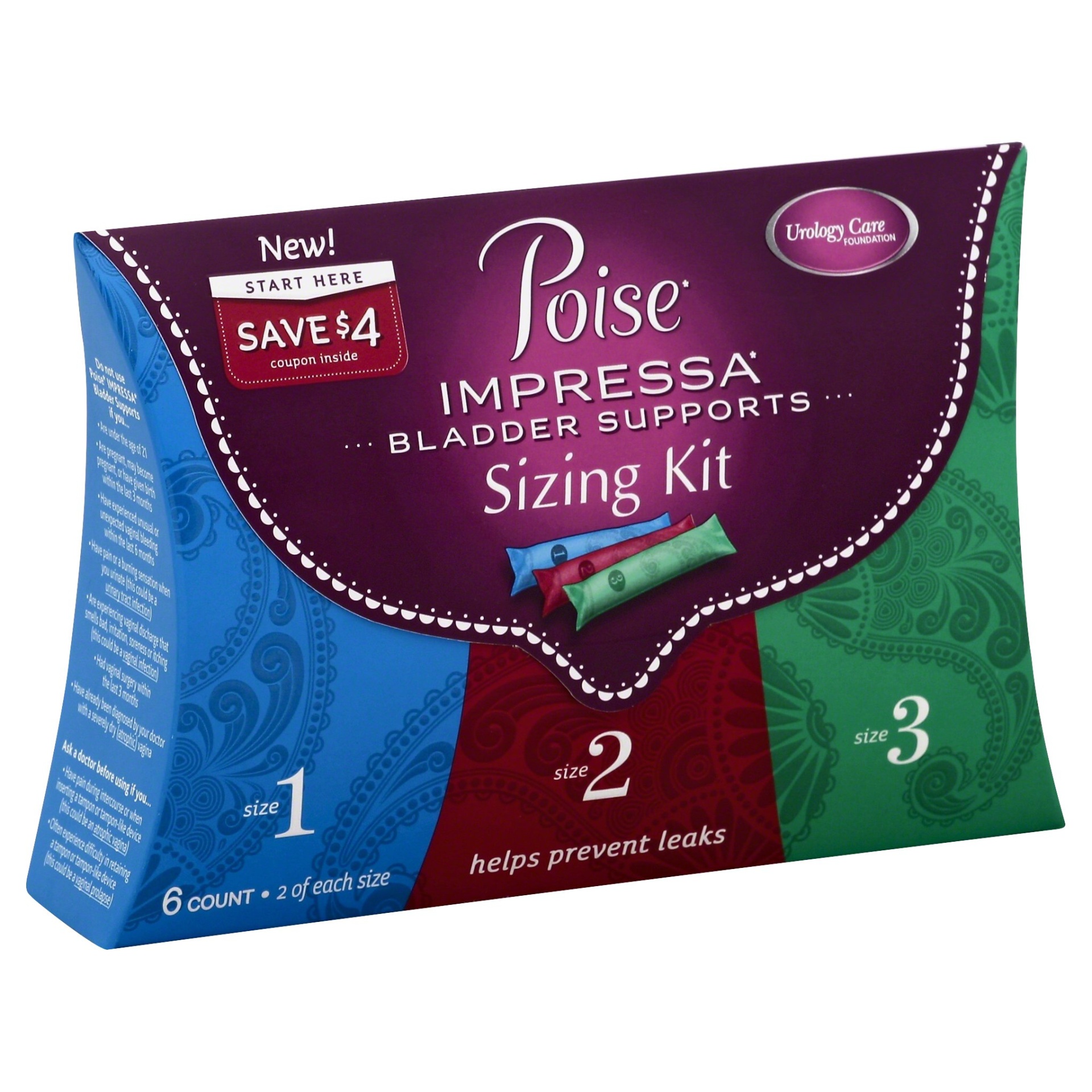 slide 1 of 3, Poise Impressa Bladder Supports Sizing Kit, 6 ct