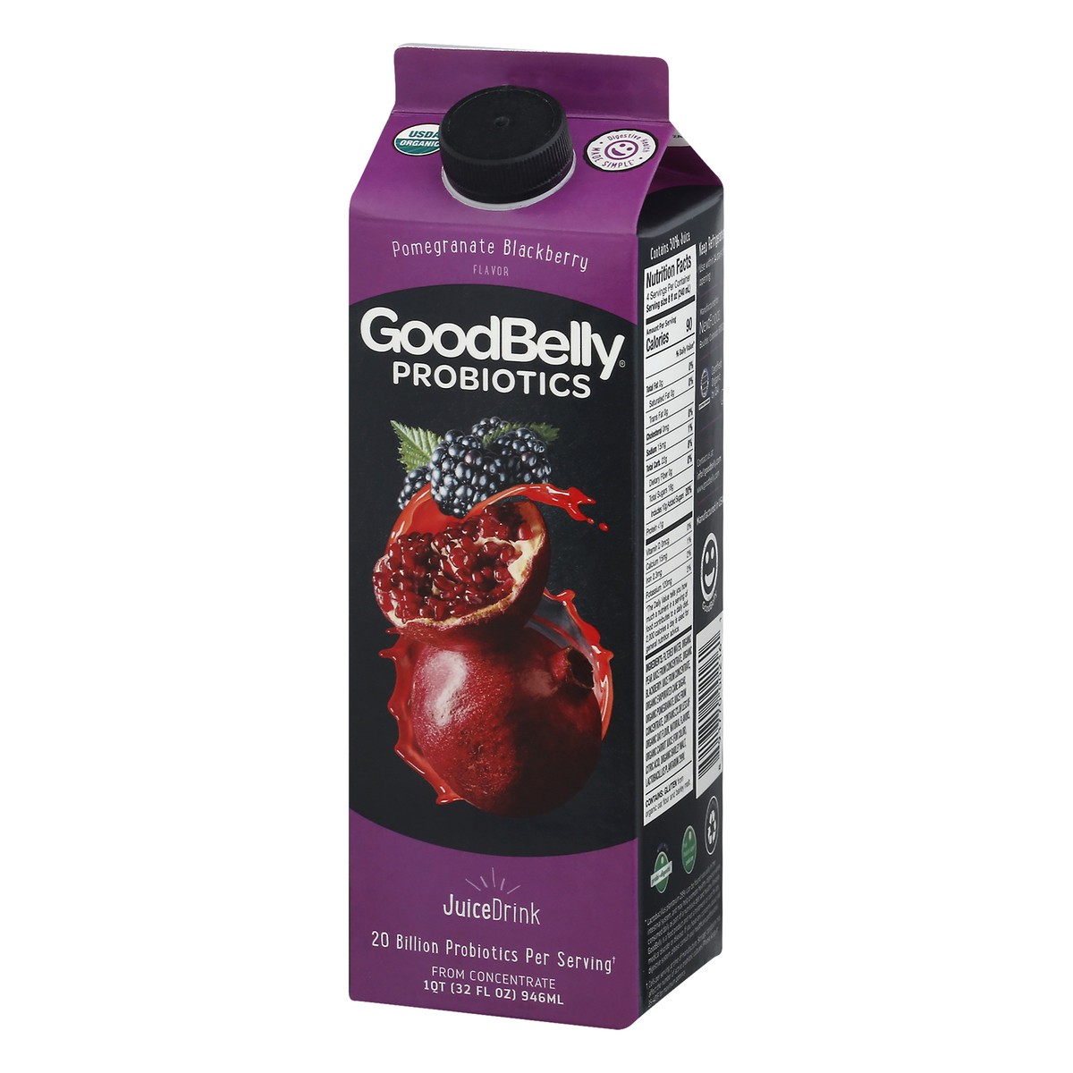 Good Belly Probiotics Pomegranate Blackberry Flavor Juice Drink 1 Qt Carton