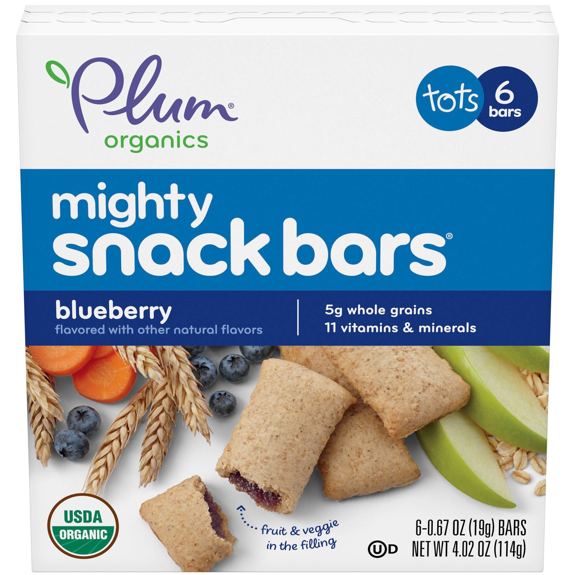 slide 1 of 2, Plum Organics Tots Mighty 4 Cereal Bars Blueberry Carrot, 6 ct; 0.67 oz