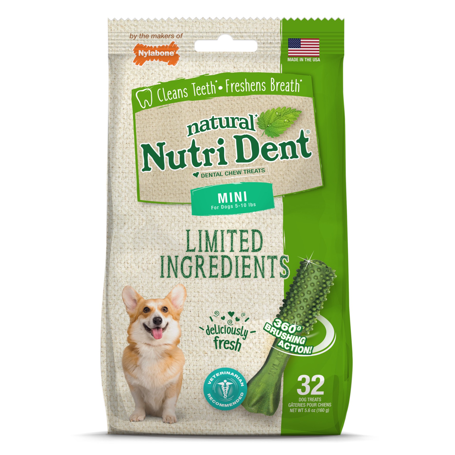 slide 1 of 10, Nylabone Nutri Dent Fresh Breath Flavored Dental Chews Mini - 5 lbs. to 10 lbs.(32 Count), 5.6 oz