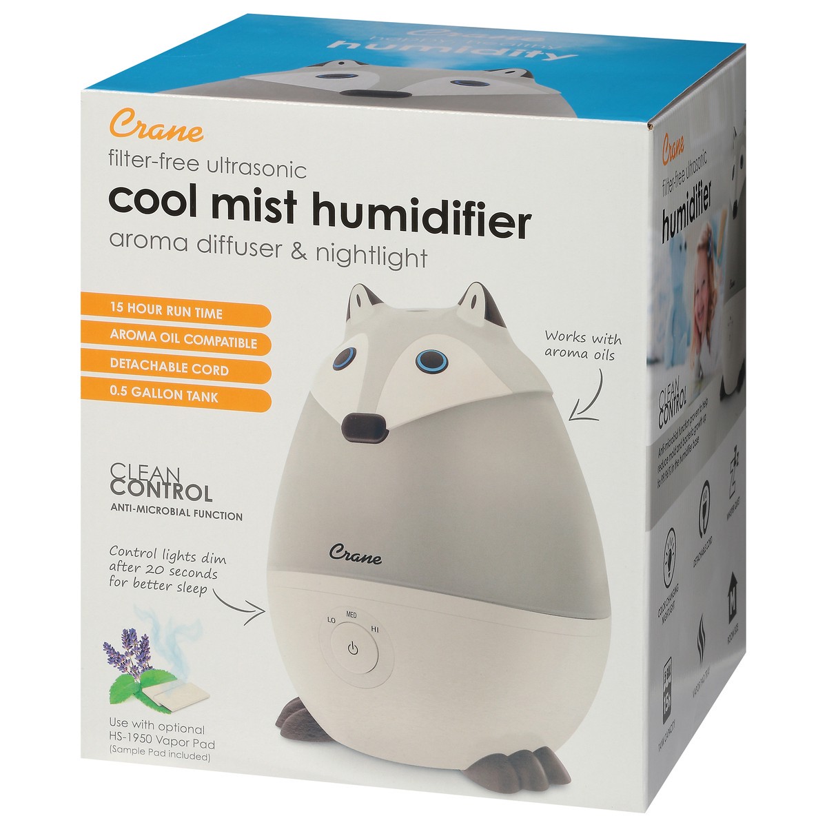 slide 4 of 11, Crane Adorable Ultrasonic Cool Mist Humidifier Fox - Black/White, 1 ct