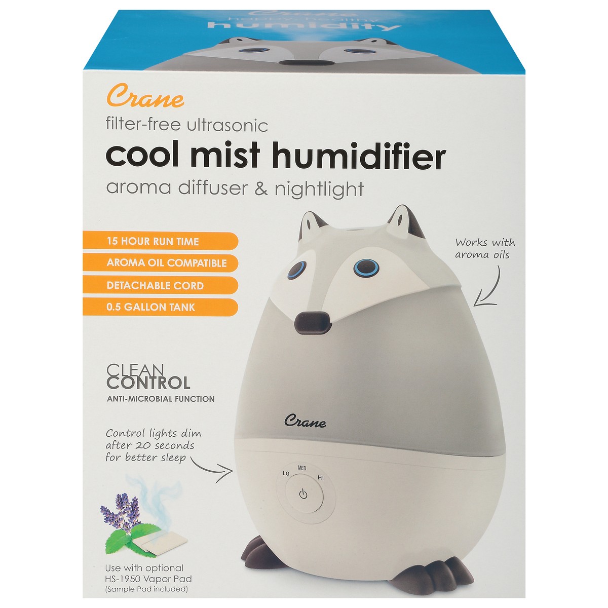 slide 7 of 11, Crane Adorable Ultrasonic Cool Mist Humidifier Fox - Black/White, 1 ct