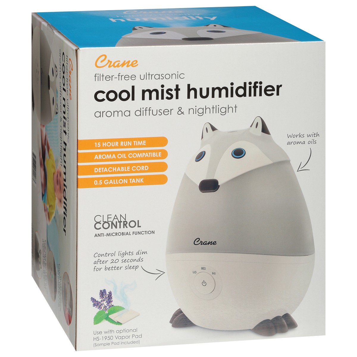 slide 5 of 11, Crane Adorable Ultrasonic Cool Mist Humidifier Fox - Black/White, 1 ct