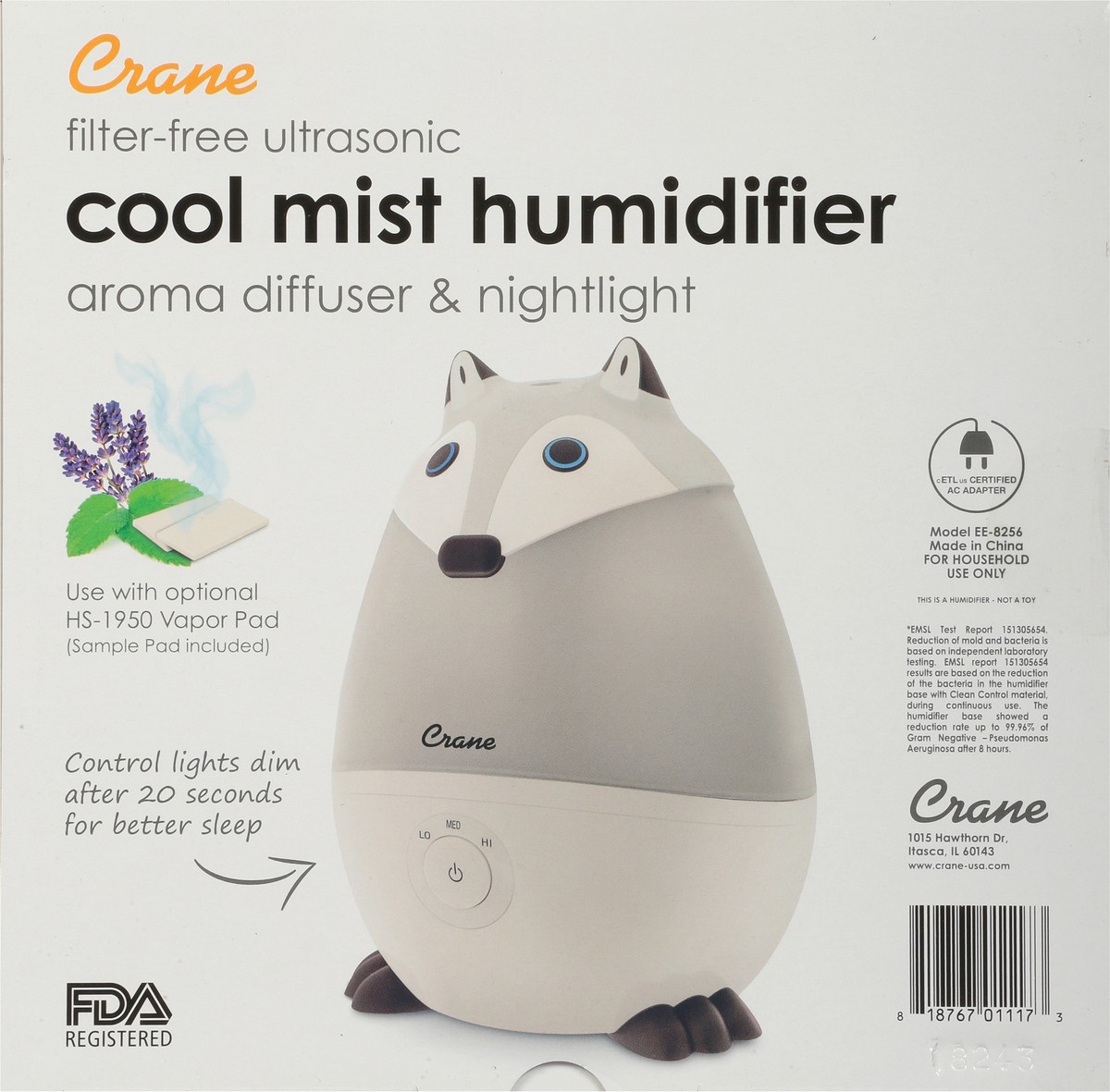 slide 8 of 11, Crane Adorable Ultrasonic Cool Mist Humidifier Fox - Black/White, 1 ct