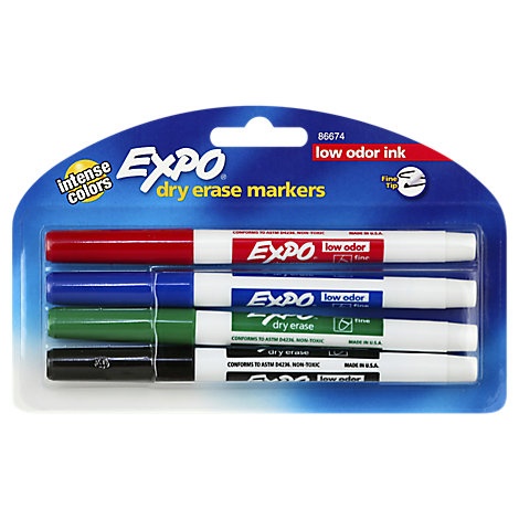 slide 1 of 1, Expo Dry Erase Markers Low Odor Ink Fine Tip Assorted Ink, 4 ct