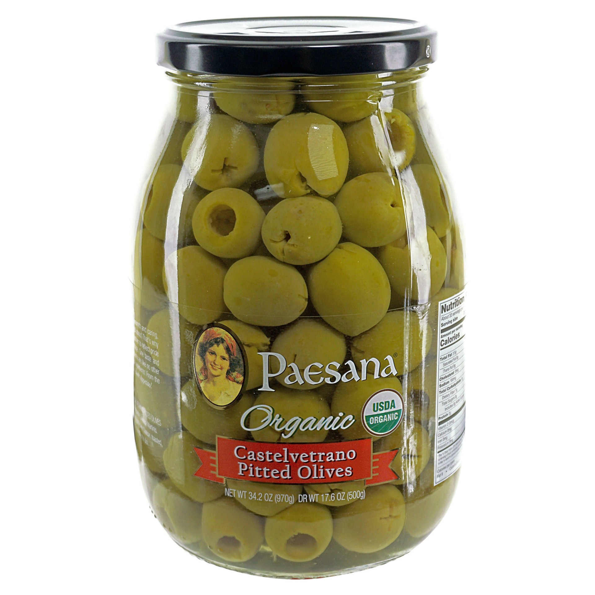 slide 1 of 2, Paesana Organic Castelvetrano Pitted Olives, 34.2 oz, 