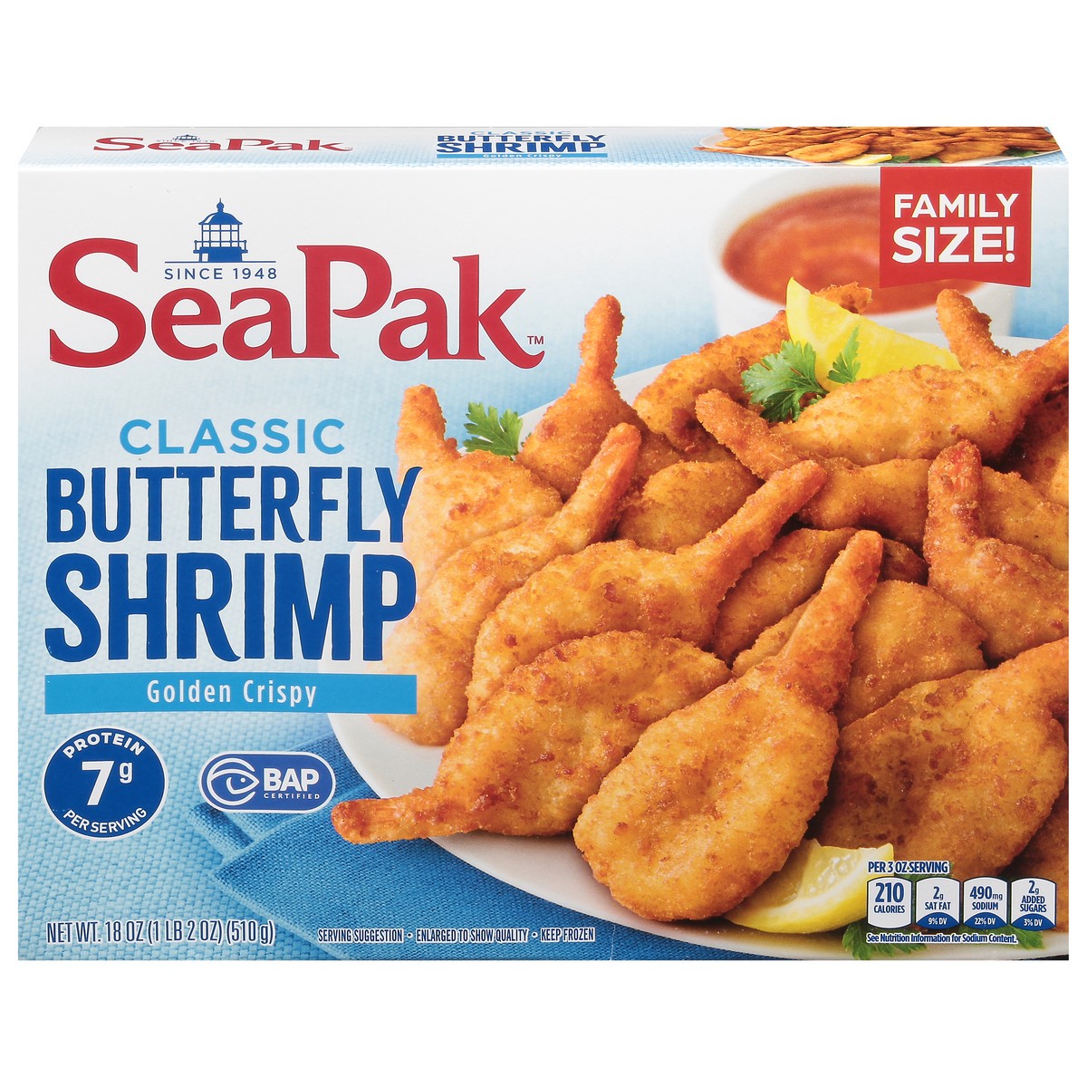 slide 1 of 9, SeaPak Classic Golden Crispy Butterfly Shrimp Family Size 18 oz, 18 oz