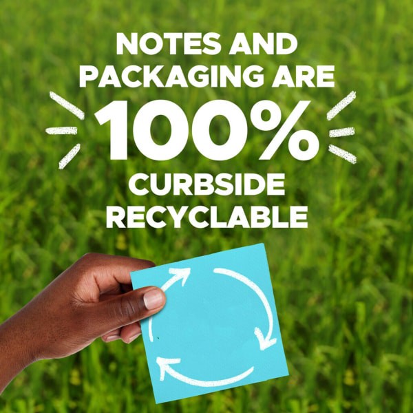 slide 7 of 10, Post-it® Super Sticky Recycled Notes, 24 Pads, 3 in x 3 in, 100% Recycled, 654R24SSNRPCP, 24 ct