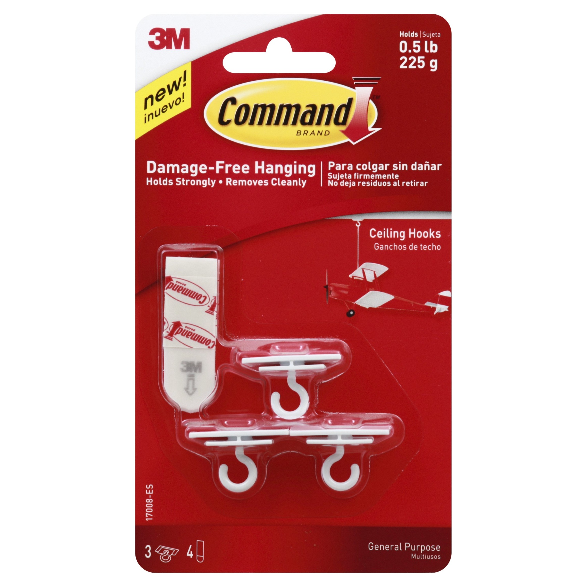 slide 1 of 7, Command 3 Hooks 4 Strips Ceiling Decorative Hooks White, 1 ct