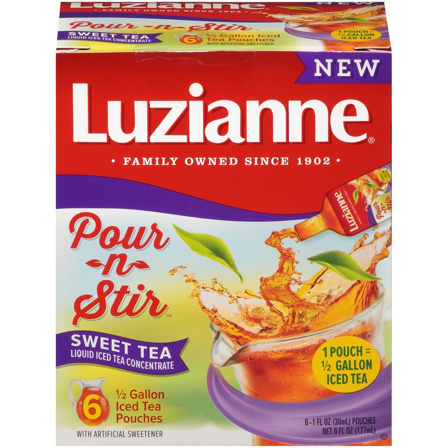 slide 1 of 8, Luzianne Pour-n-stir Sweet Tea Liquid Iced Tea Concentrate, 6 fl oz