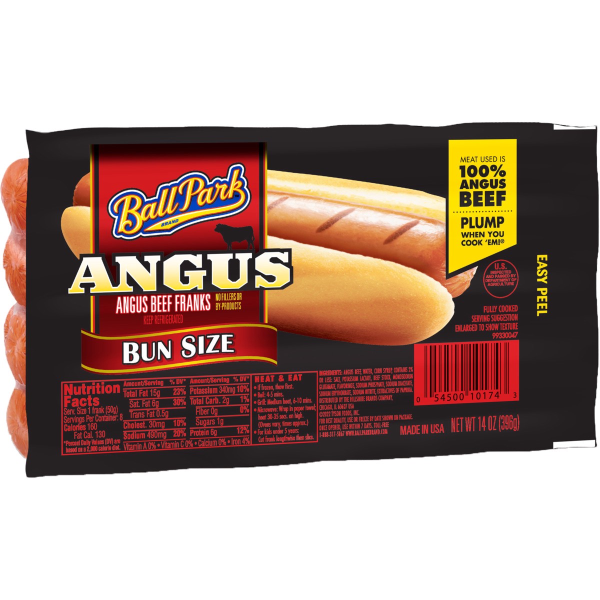 slide 2 of 4, Ball Park Bun Length Hot Dogs, Angus Beef, 8 Count, 396.89 g